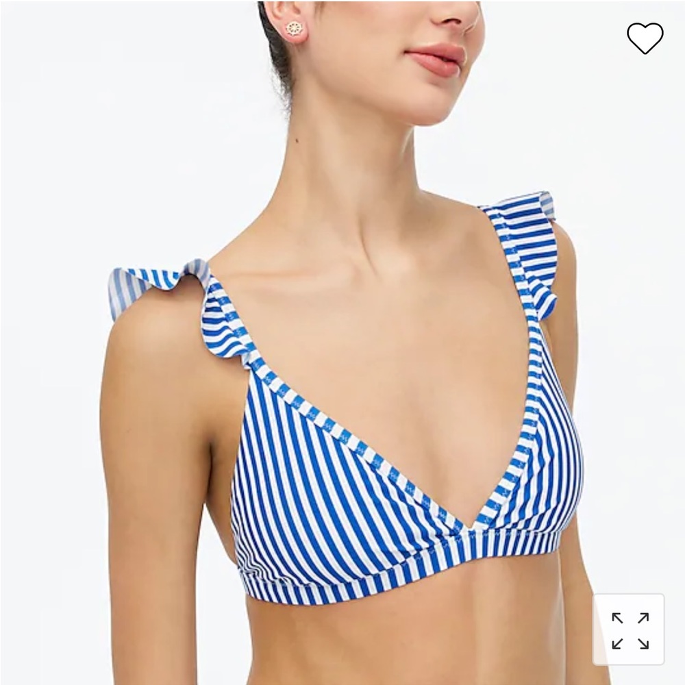 NWT! J. Crew striped ruffle shoulder V-neck bikini top (blue / white), Medium